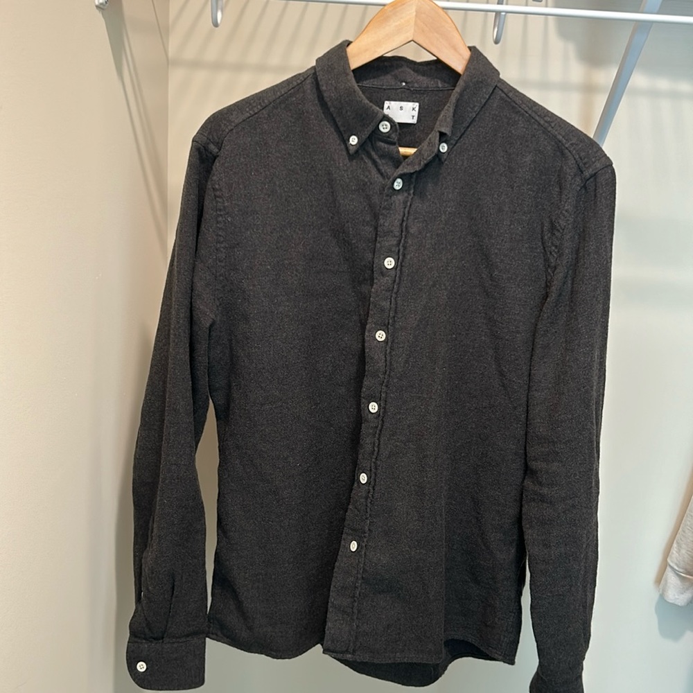 Asket THE FLANNEL SHIRT Charcoal Melange Medium short